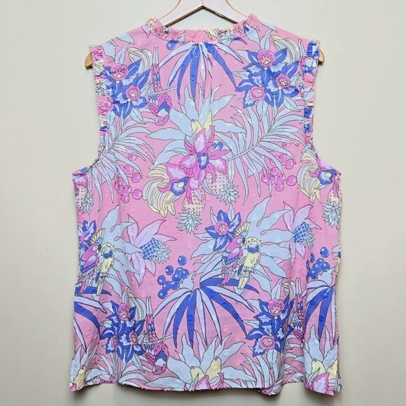 Talbots Tropical Print Tank Blouse Size XL Novelty Print Parrots Island Vacation - Picture 5 of 10